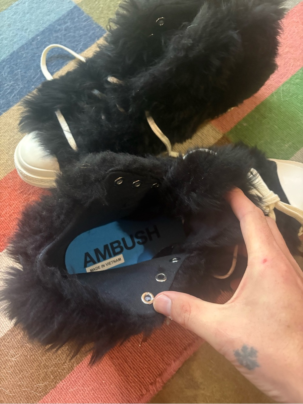 Converse Faux Fur Ambush Black High-Top Sneakers - Picture 2 of 5